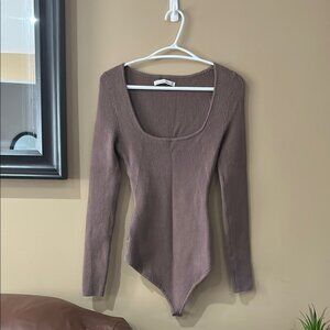 Elegant Brown Long Sleeve Bodysuit